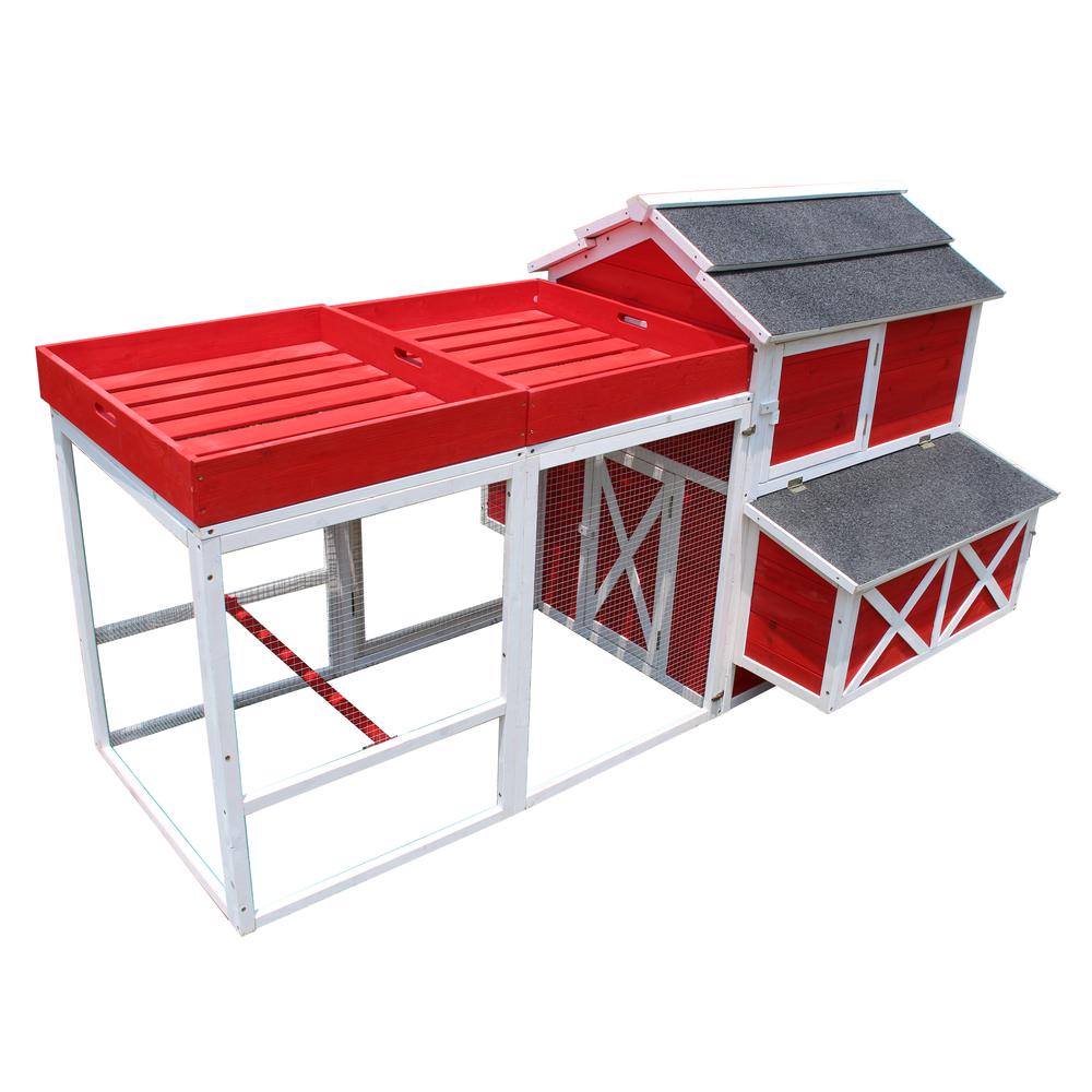 Red Barn Chicken Coop with Roof Top Planter. Picture 1