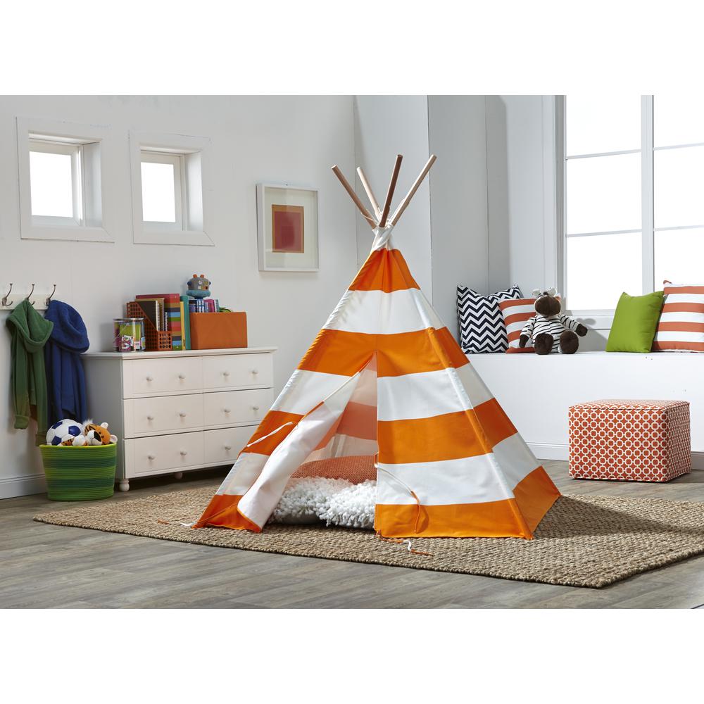 Children’s Teepee, Orange With White Stripes. Picture 3
