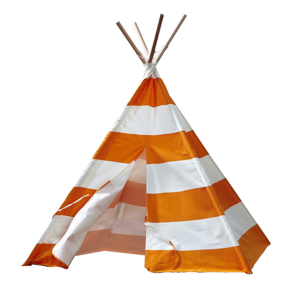 Children’s Teepee, Orange With White Stripes. Picture 1