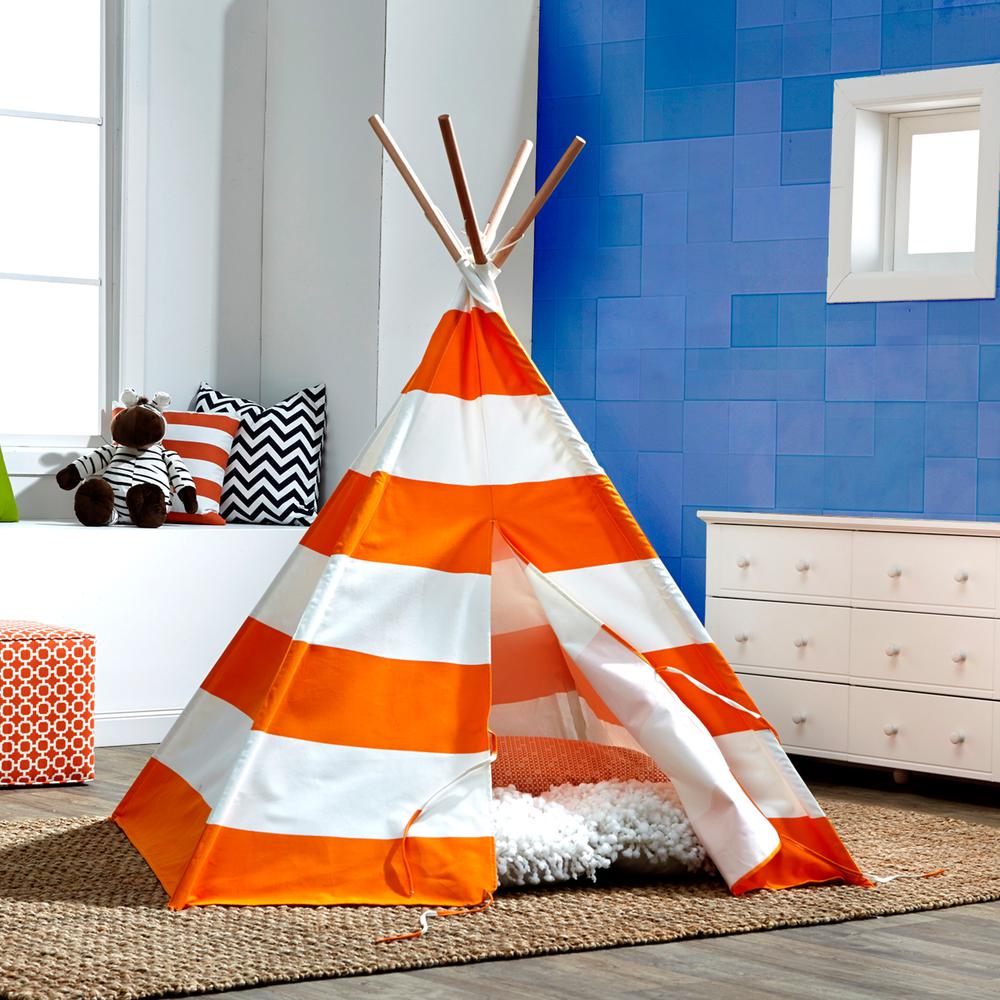 Children’s Teepee, Orange With White Stripes. Picture 2