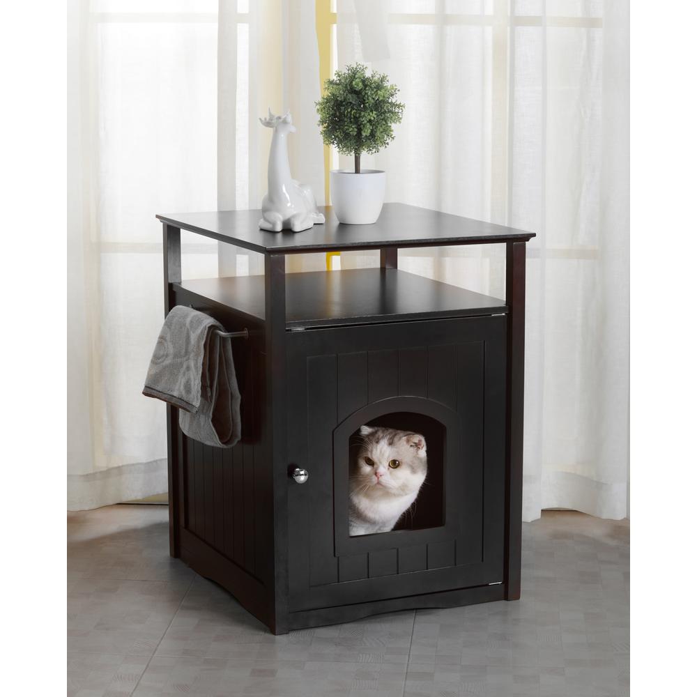 Cat Washroom Litter Box Cover / Night Stand Pet House, Black. Picture 3