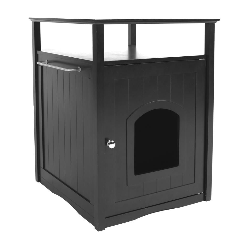Cat Washroom Litter Box Cover / Night Stand Pet House, Black. Picture 1