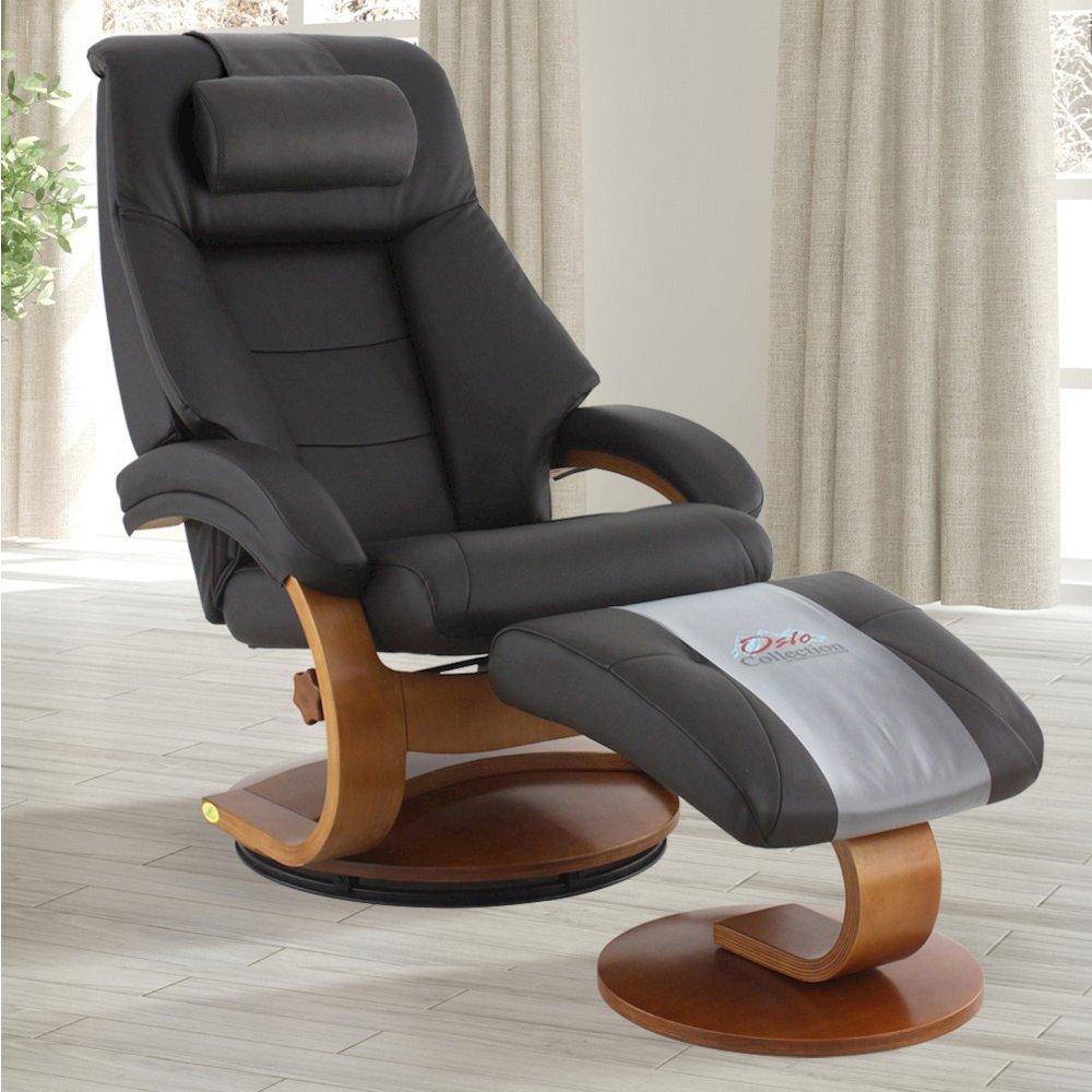 Relax-R™ Montreal Recliner and Ottoman with Pillow in Espresso Top Grain Leather. Picture 1