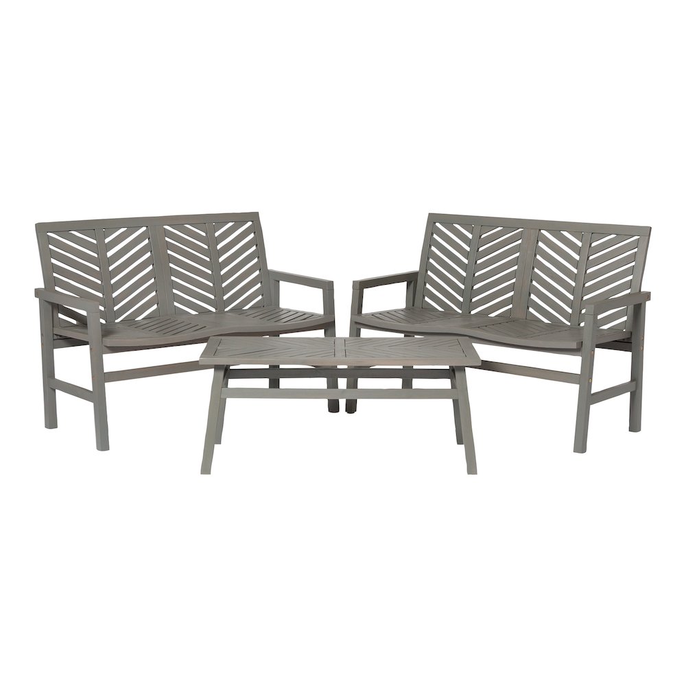 3-Piece Chevron Outdoor Patio Loveseat Chat Set - Grey Wash. The main picture.