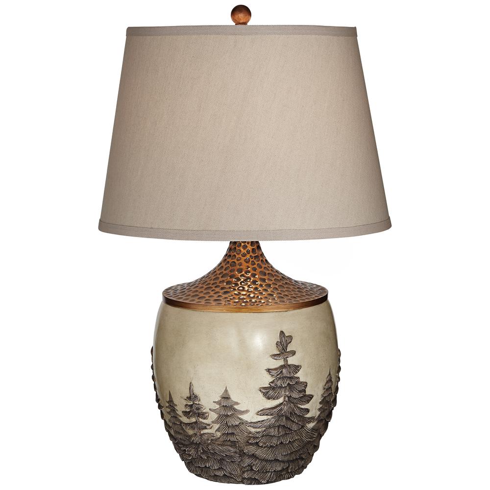 Table lamp Poly with pine forest carving. Picture 1