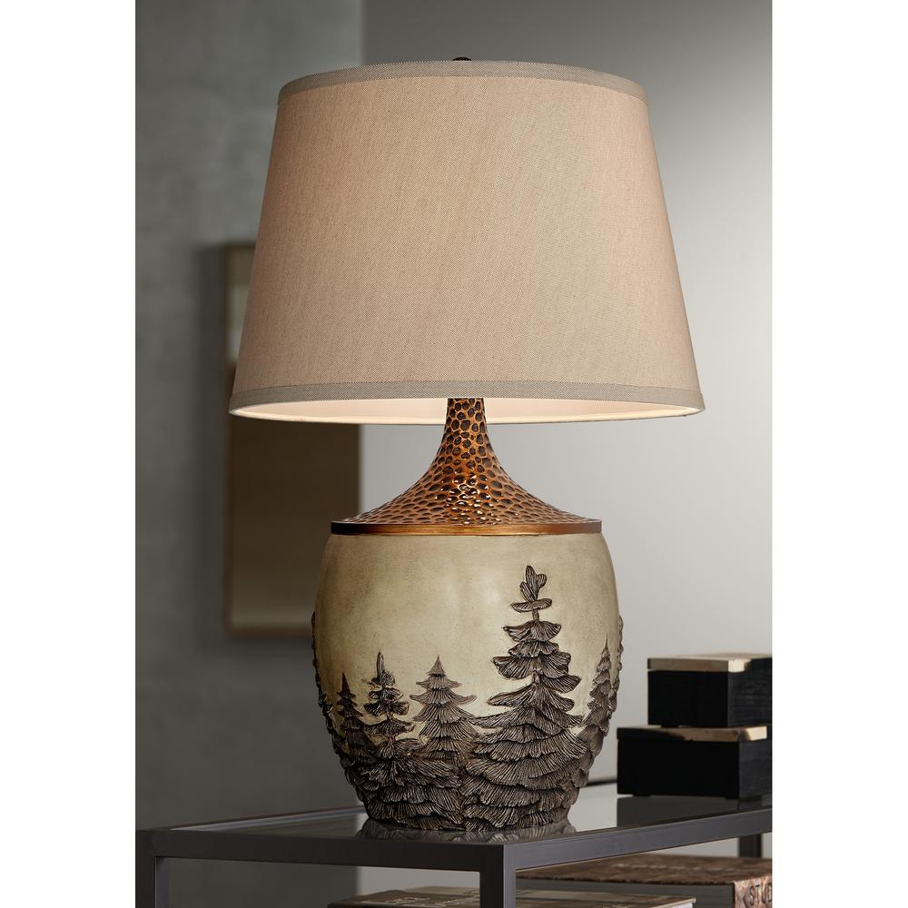 Table lamp Poly with pine forest carving. Picture 2