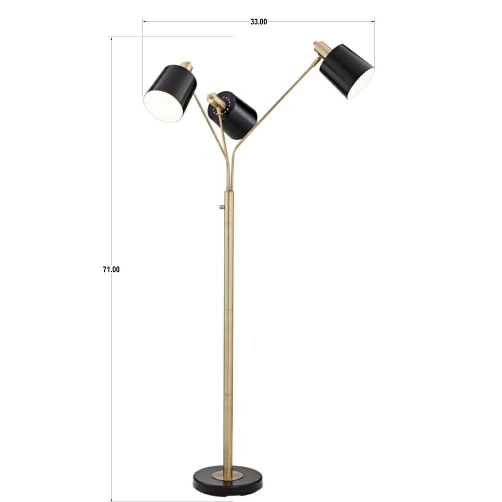 Floor lamp 3 Light Antique Brass and Black. Picture 1
