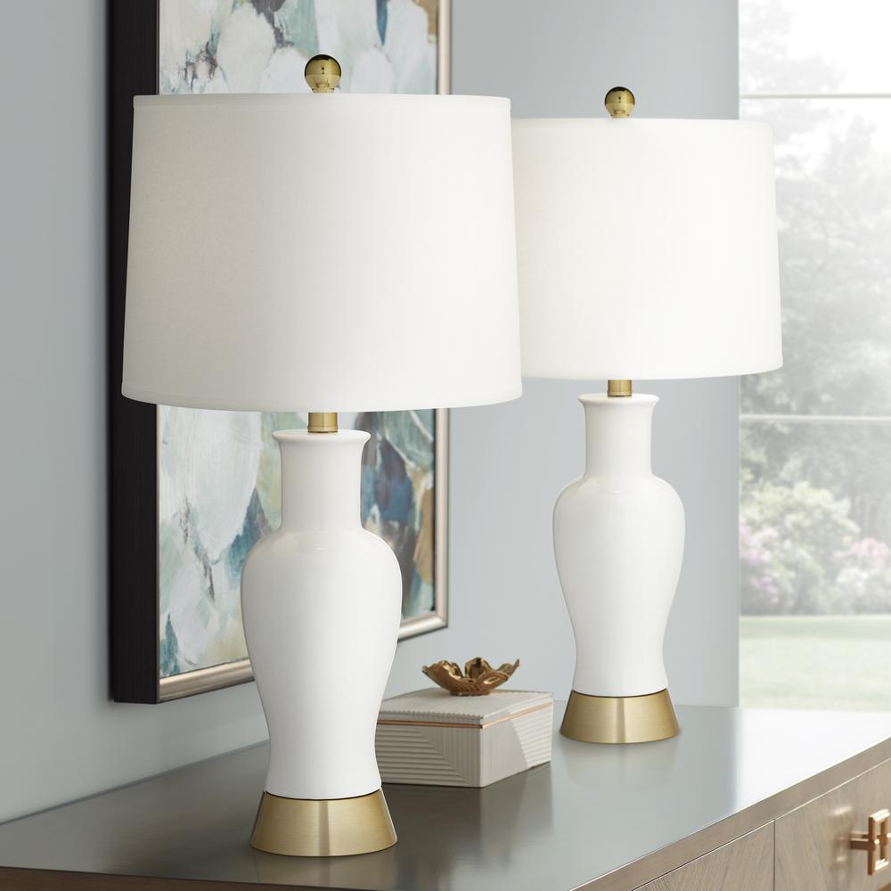 Table lamp Set of 2 26.5" ceramic in almond. Picture 3