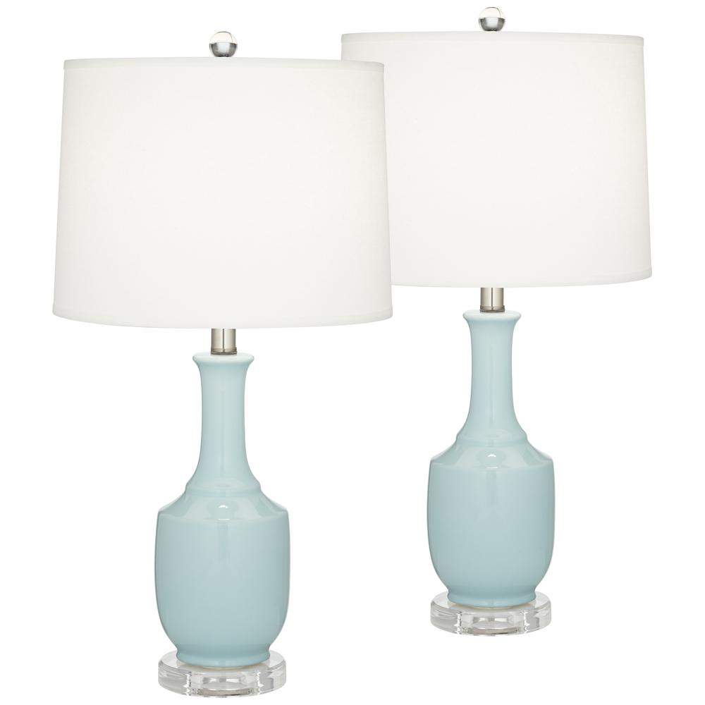 Table lamp set of 2 26.5" ceramic in light blue. Picture 2