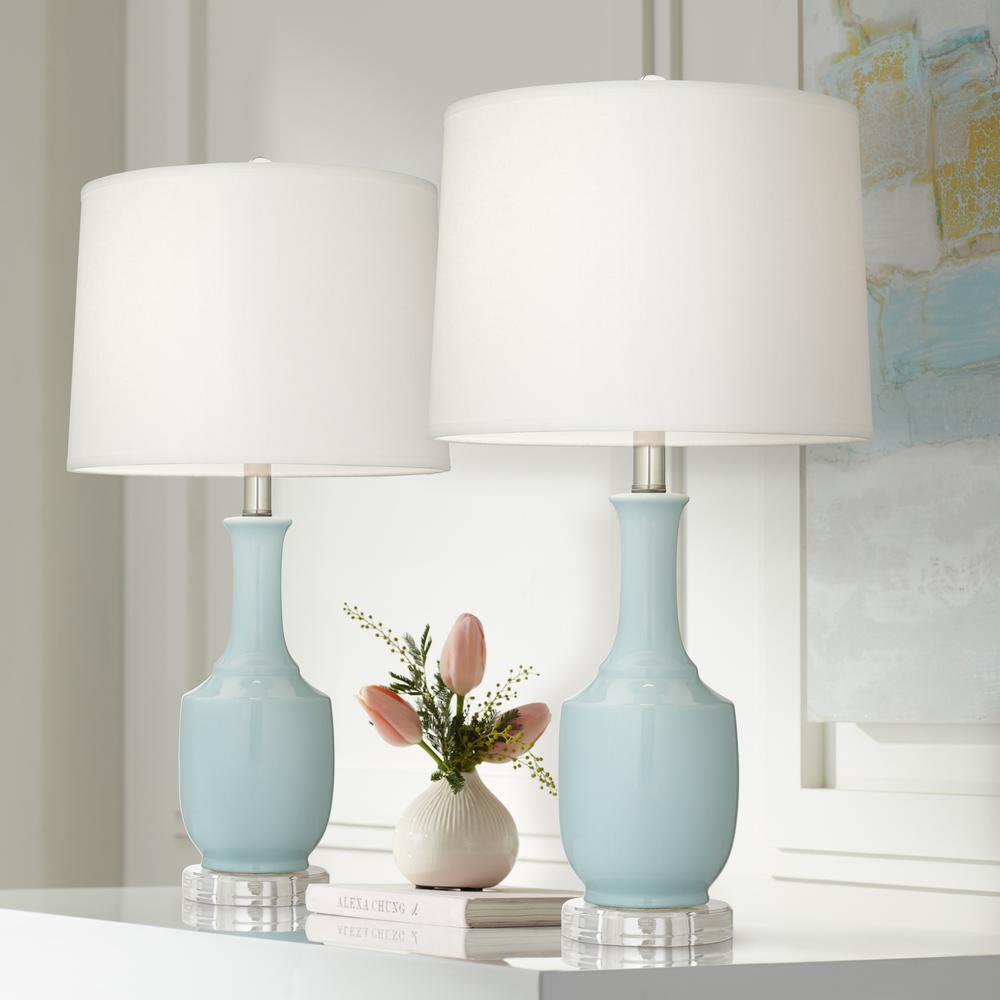 Table lamp set of 2 26.5" ceramic in light blue. Picture 3