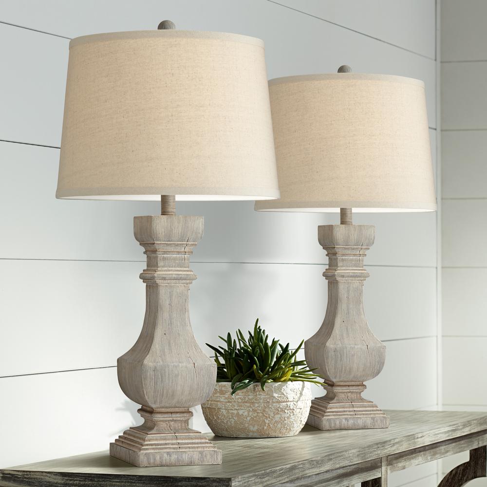 Table lamp Poly faux wood in grey wash set of 2. Picture 1