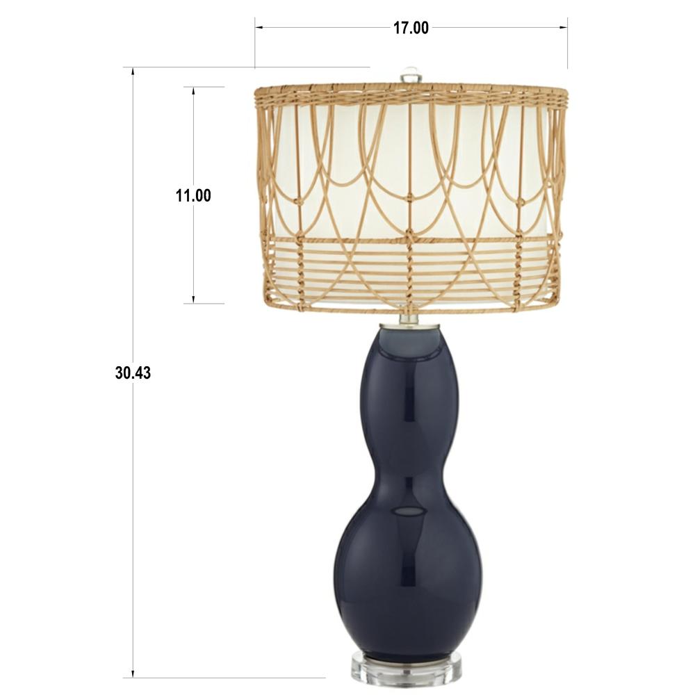 Table lamp Glass body w/decorative rattan shade. Picture 1