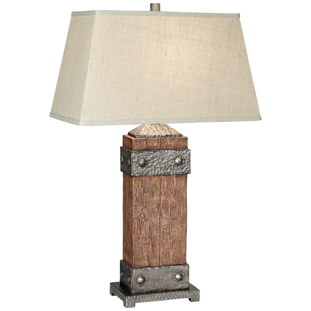 Table lamp Faux wood with faux metal. Picture 1