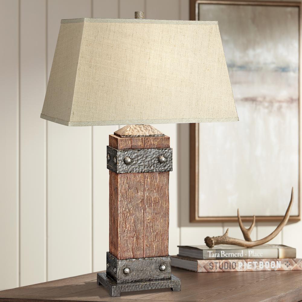 Table lamp Faux wood with faux metal. Picture 2