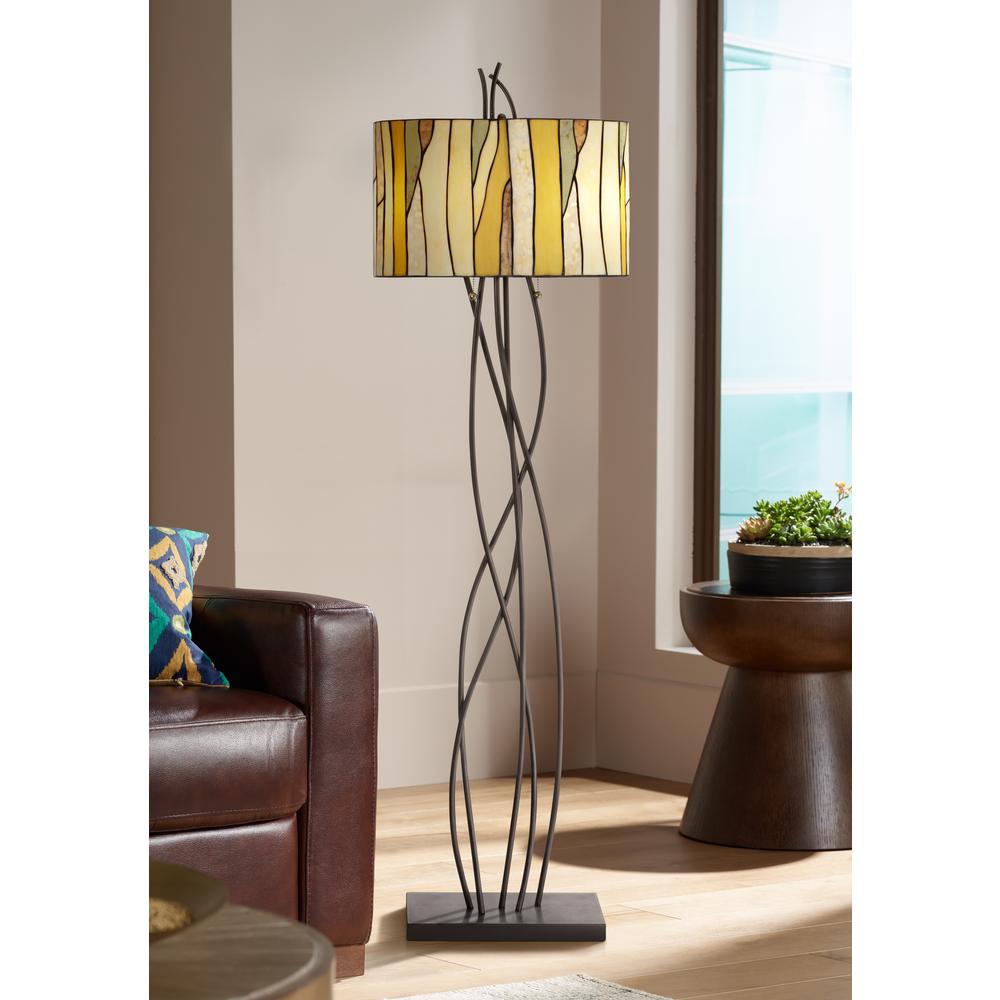 Floor lamp Metal oak vine with art glass shade. Picture 2
