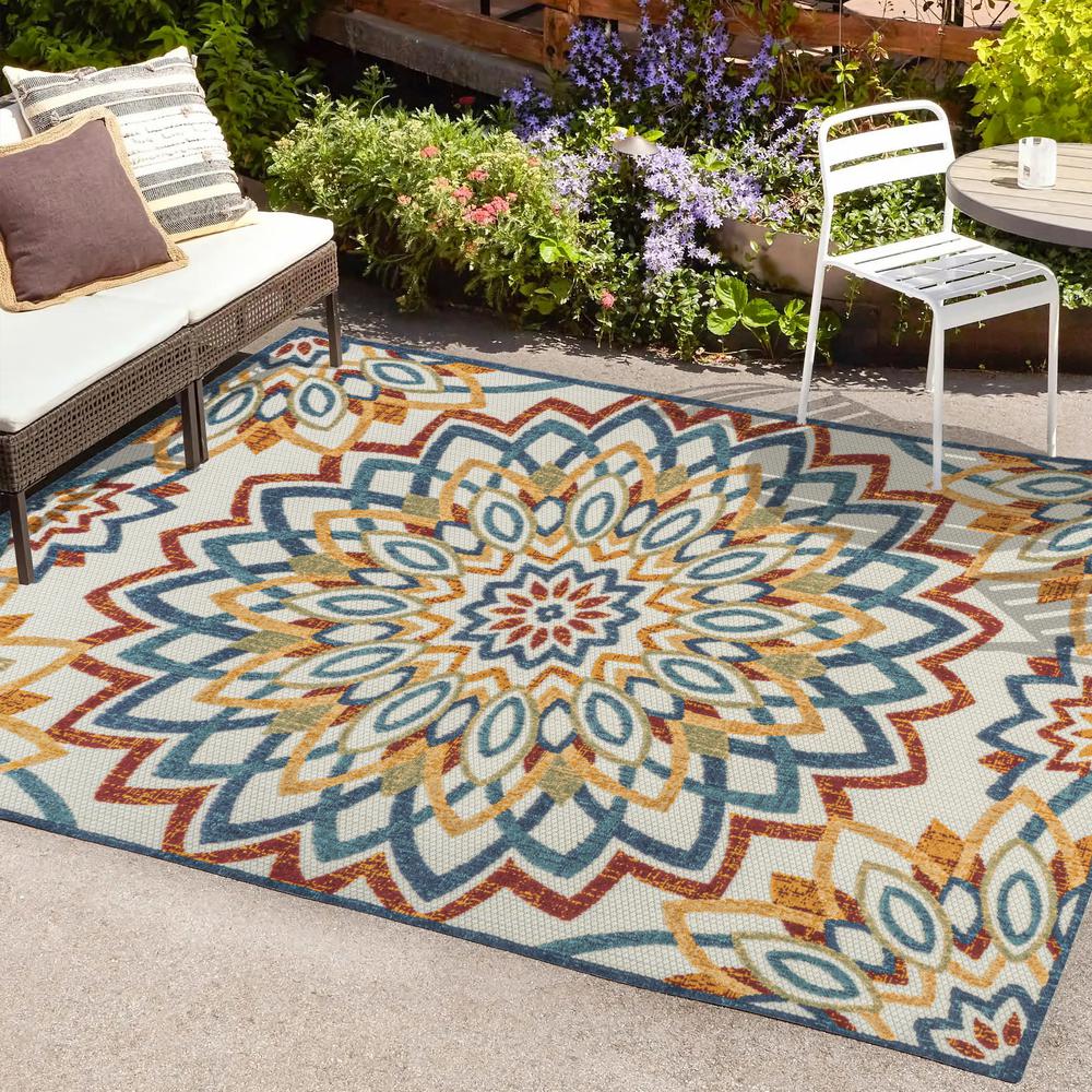Flora Abstract Bold Mandala High-Low Indoor/Outdoor Area Rug. Picture 7
