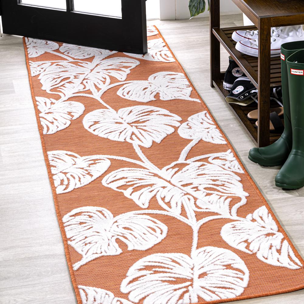 Tobago High-Low Two Tone Monstera Leaf Area Rug. Picture 9