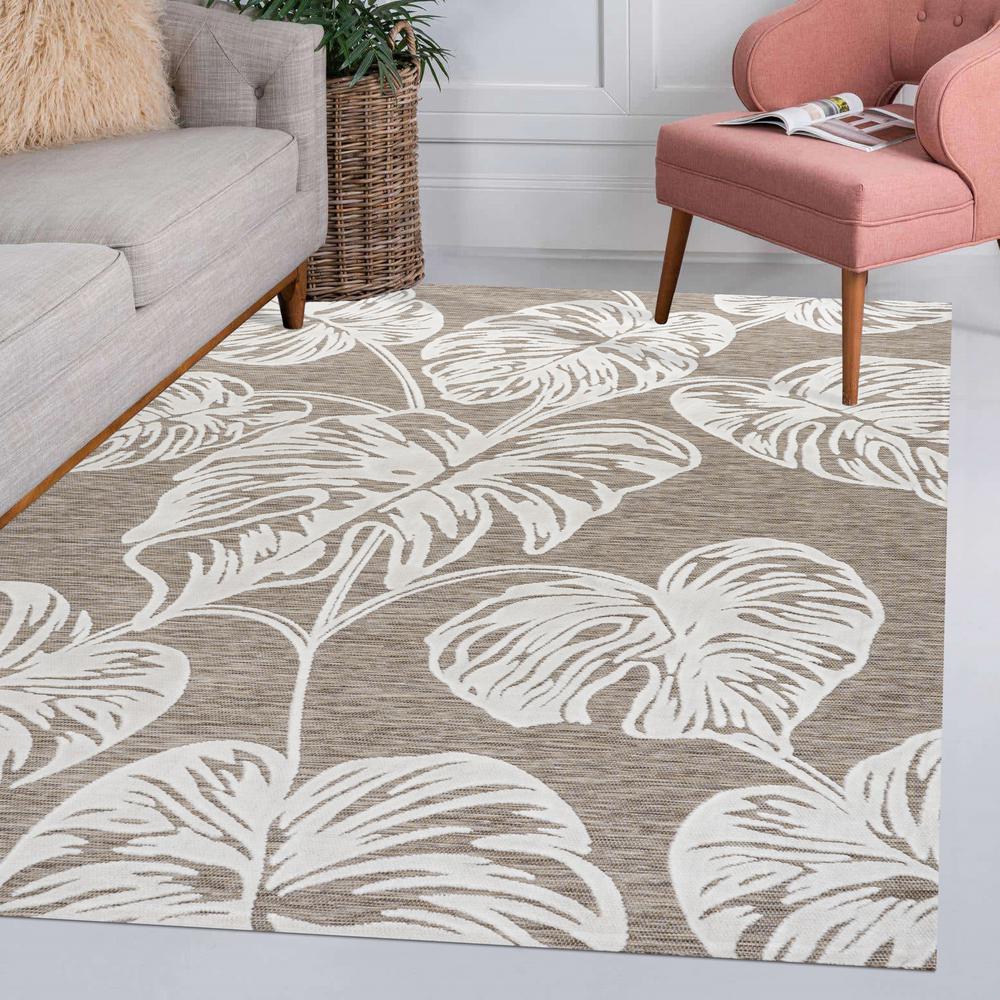 Tobago High-Low Two Tone Monstera Leaf Area Rug. Picture 11