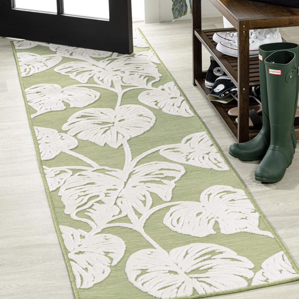 Tobago High-Low Two Tone Monstera Leaf Area Rug. Picture 9
