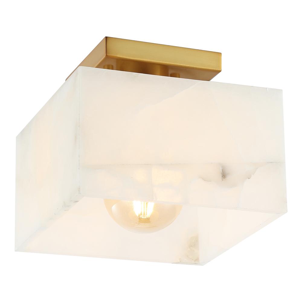 Tessa 1-Light Modern Contemporary Alabaster/Iron Hexagonal Led Semi Flush Mount. Picture 2