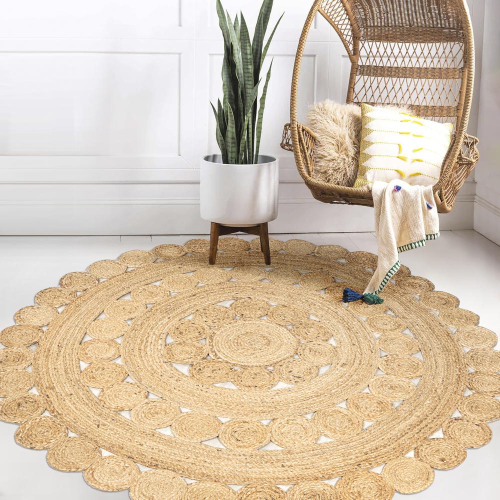 Daisy Hippy Jute Medallion Circle Area Rug. Picture 7