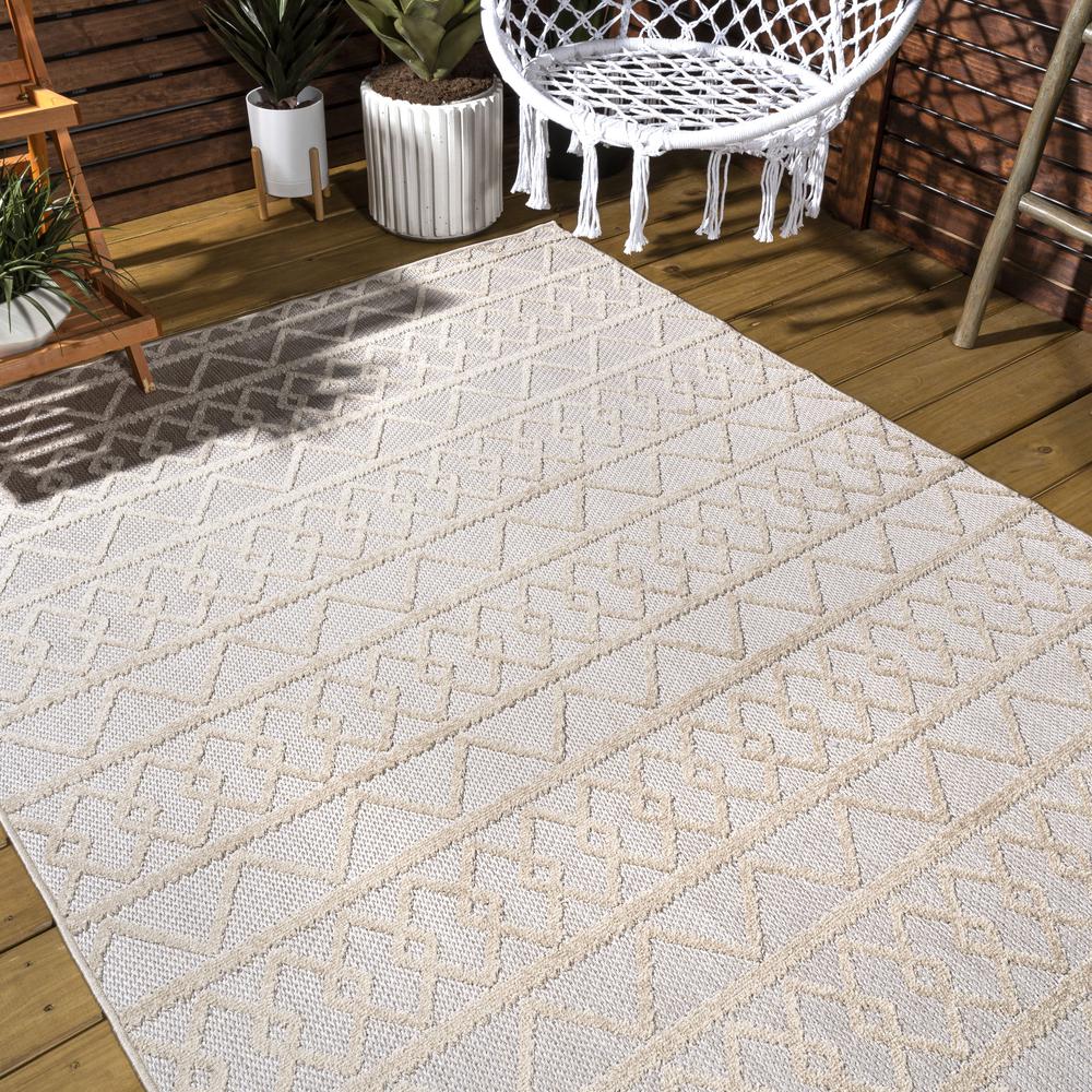 Aylan High-Low Pile Knotted Trellis Geometric Indoor/Outdoor Area Rug. Picture 9