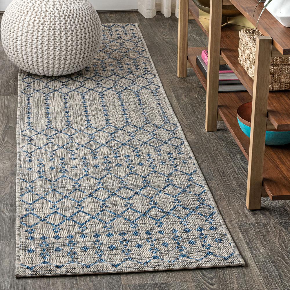 Ourika Moroccan Geometric Textured Weave Indoor/Outdoor Runner Rug. Picture 11