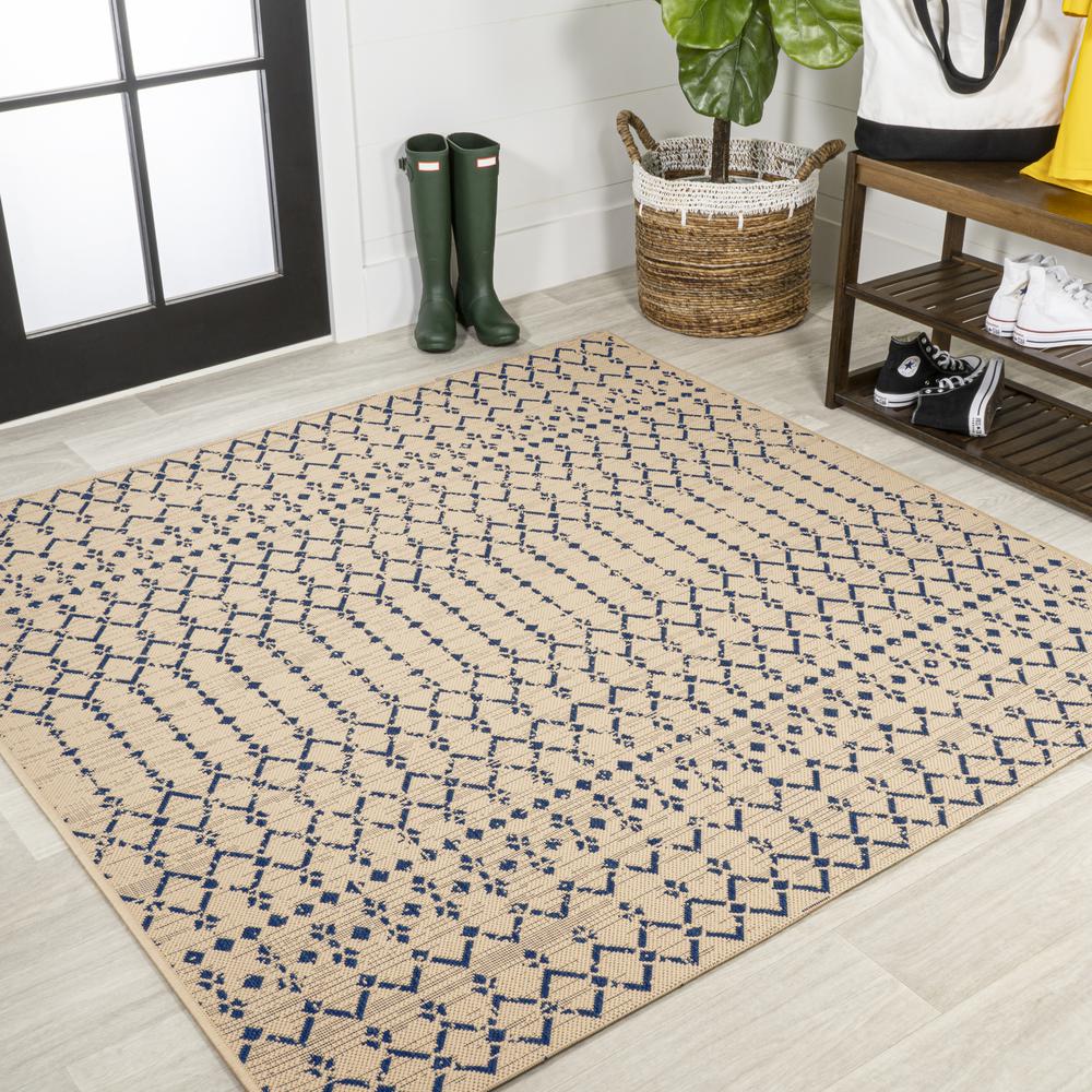 Ourika Moroccan Geometric Textured Weave Indoor/Outdoor Square Rug. Picture 11