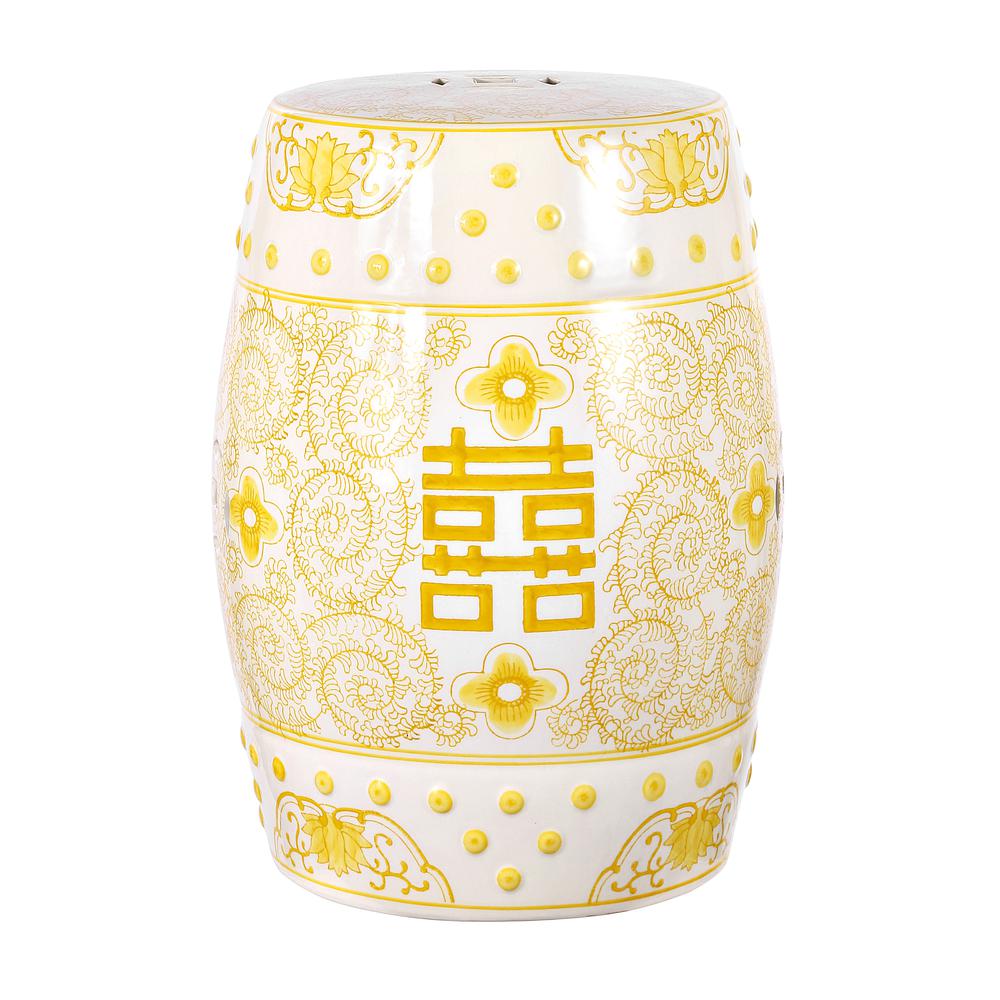 Double Chinoiserie Ceramic Drum Garden Stool. Picture 1
