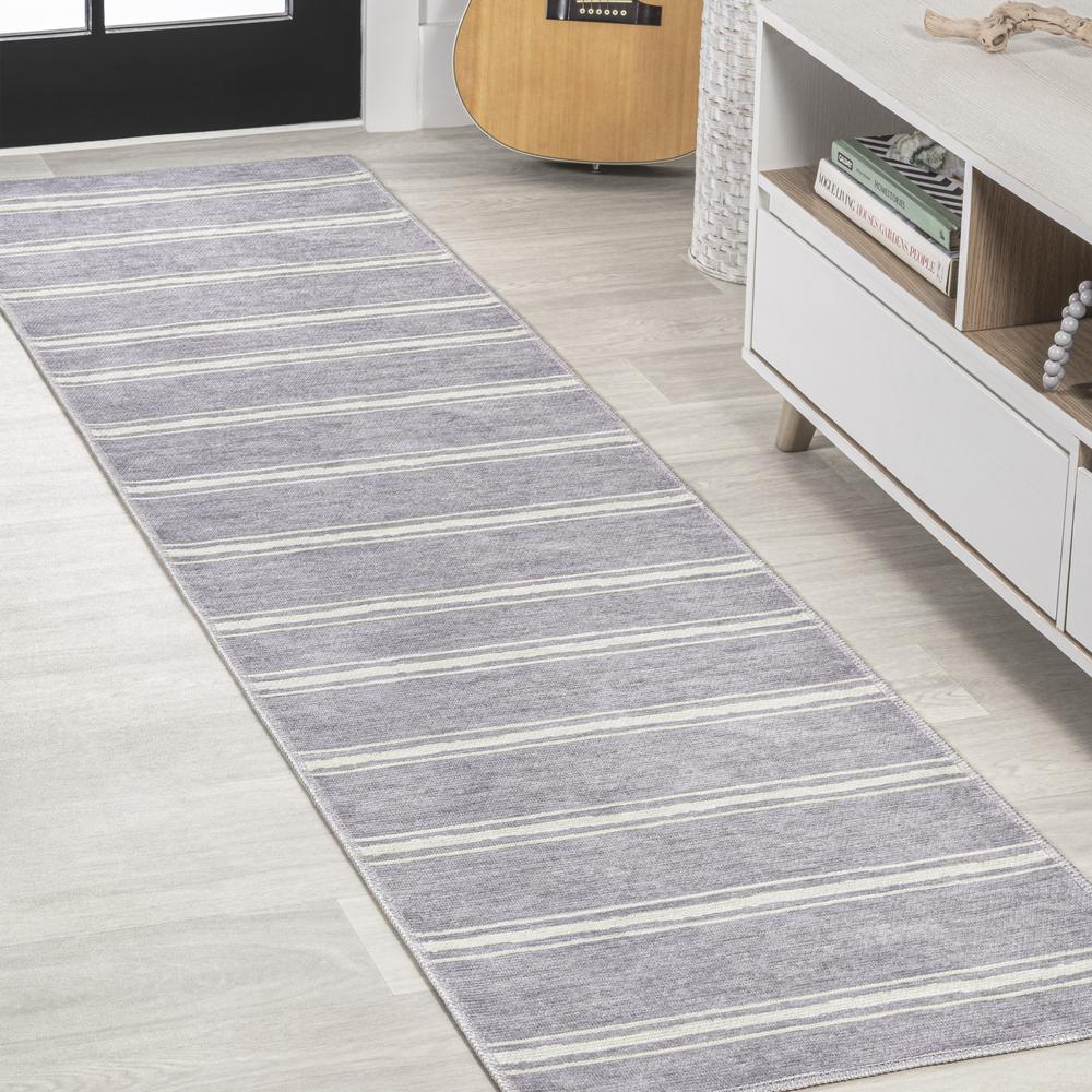 Bande Distressed Ticking Stripe Machine Washable Area Rug. Picture 11