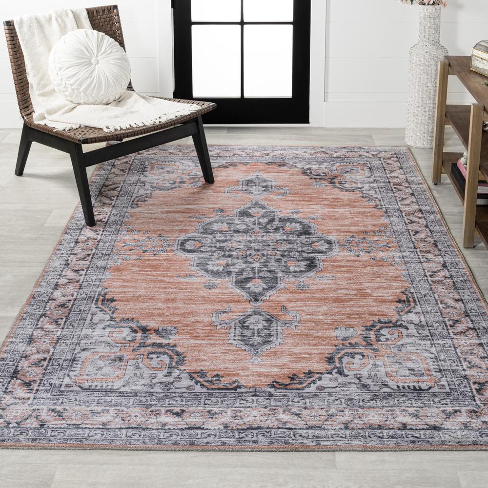 Wincer Chenille Cottage Medallion Machine-Washable Area Rug. Picture 4