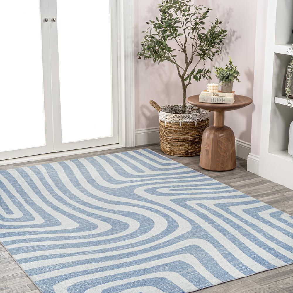 Maze Abstract Two-Tone Low-Pile Machine-Washable Area Rug. Picture 9