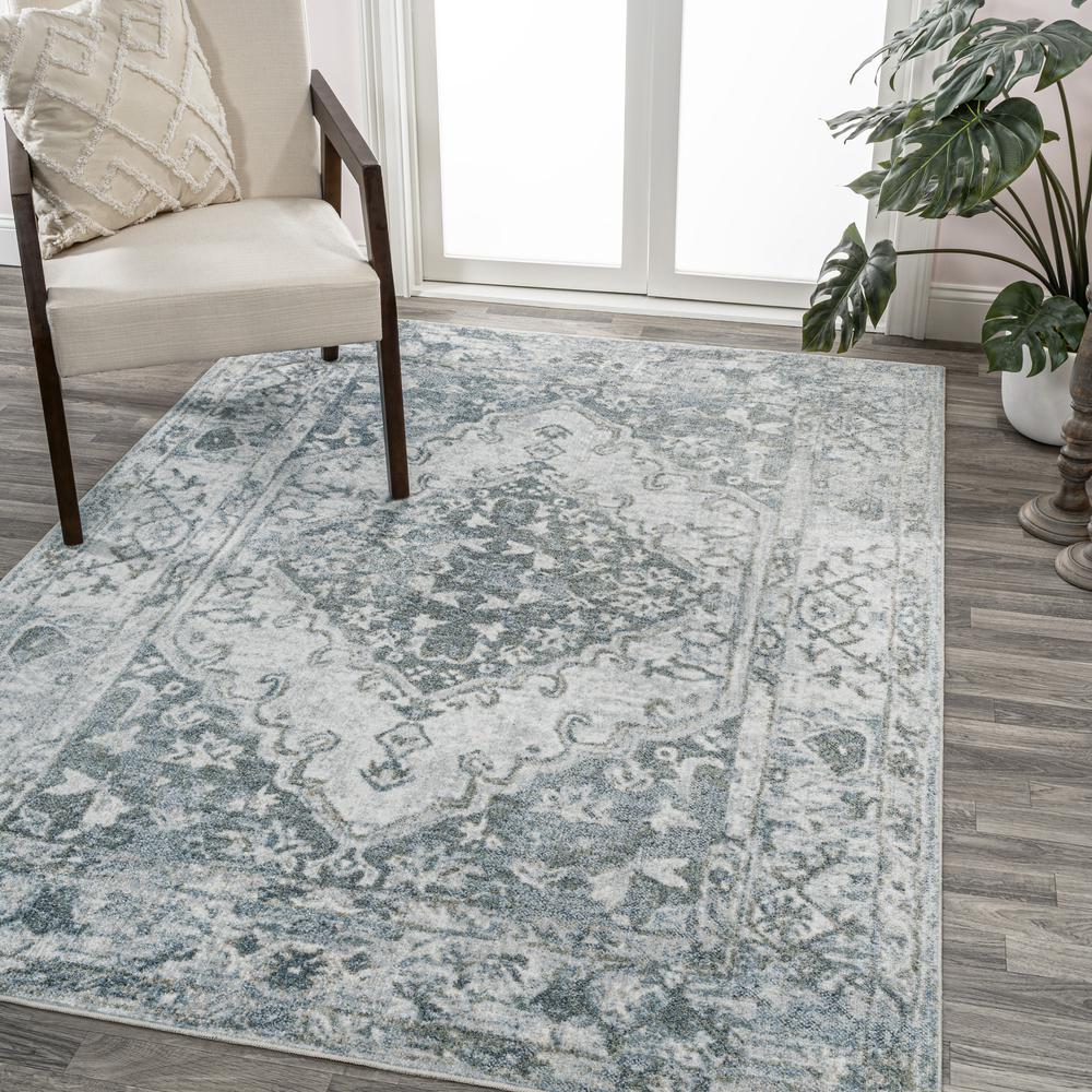 Pavel Distressed Medallion Low-Pile Machine-Washable Area Rug. Picture 7