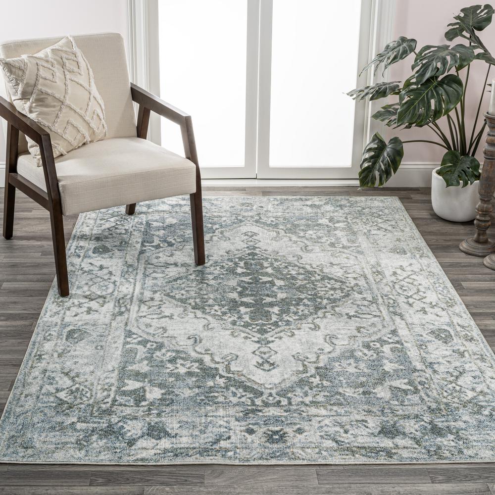 Pavel Distressed Medallion Low-Pile Machine-Washable Area Rug. Picture 8