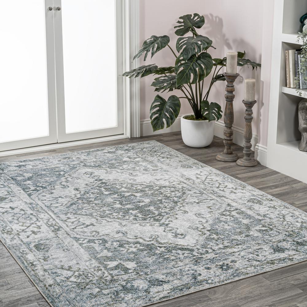 Pavel Distressed Medallion Low-Pile Machine-Washable Area Rug. Picture 9