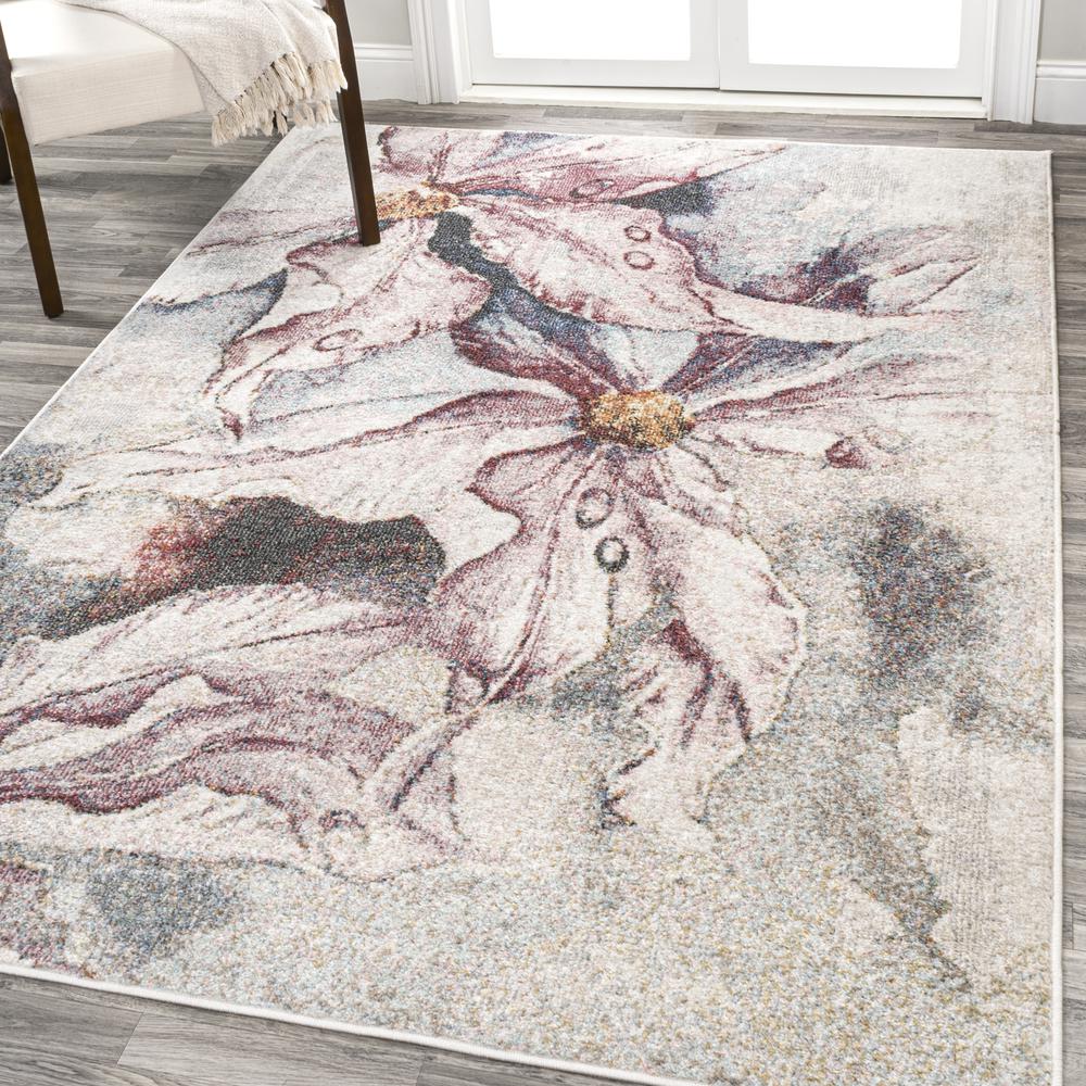 Pastello Modern Abstract Muted Flowers Area Rug. Picture 3