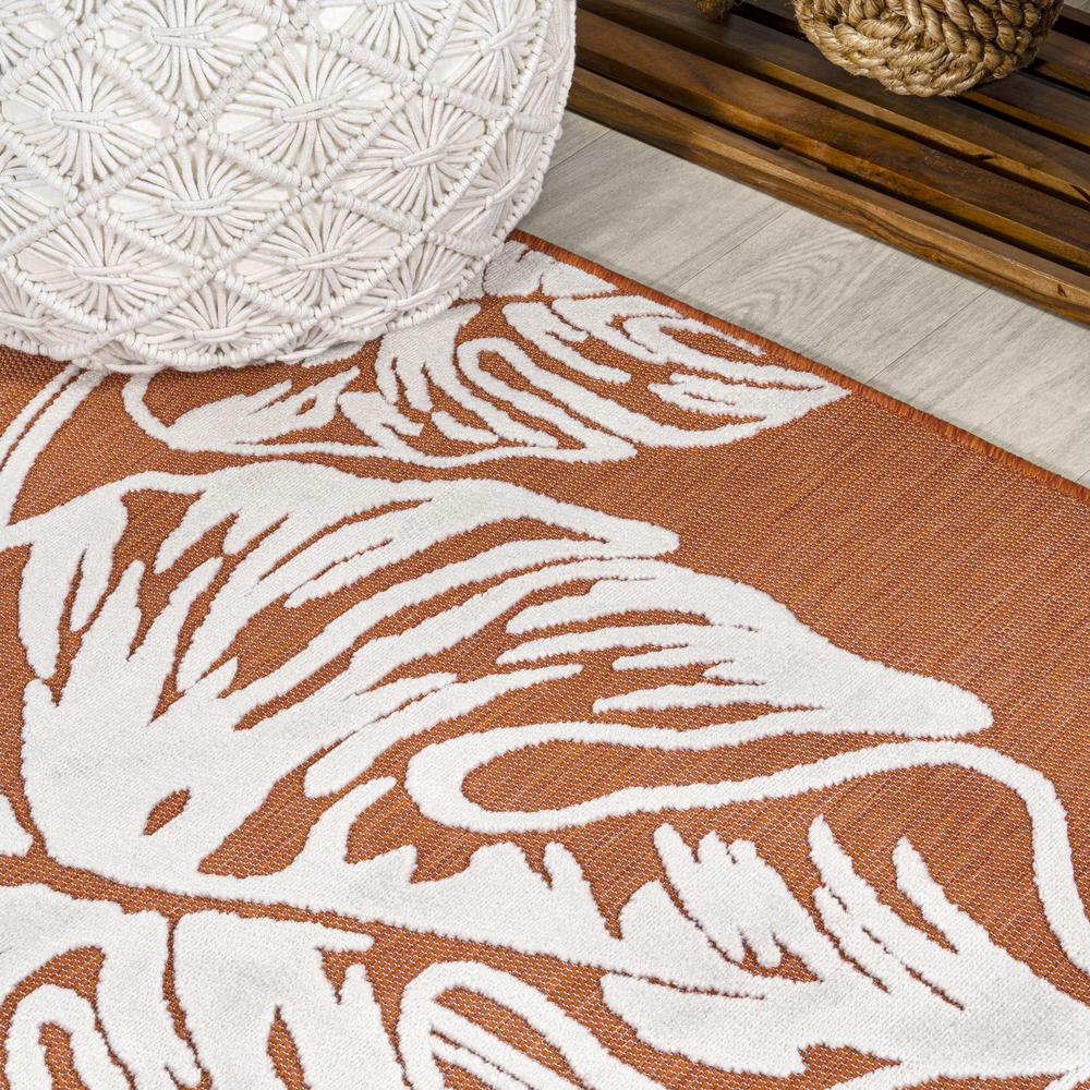 Tobago High-Low Two Tone Monstera Leaf Area Rug. Picture 8