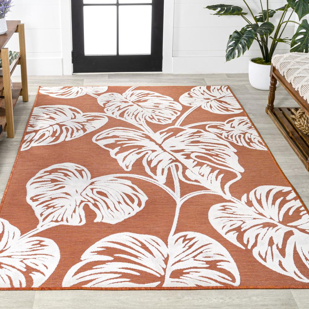 Tobago High-Low Two Tone Monstera Leaf Area Rug. Picture 5