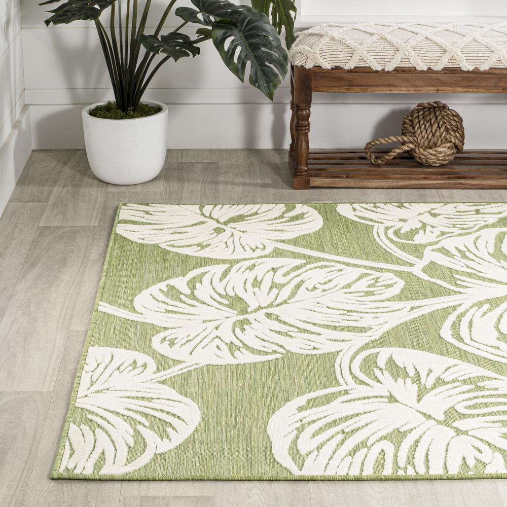 Tobago High-Low Two Tone Monstera Leaf Area Rug. Picture 4