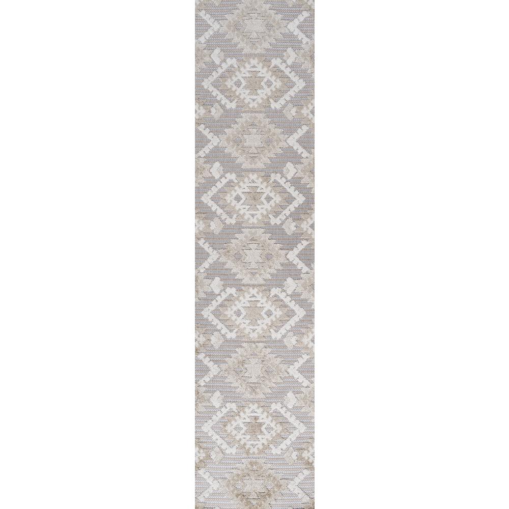 Sumak High-Low Pile Neutral Diamond Kilim Area Rug. Picture 1