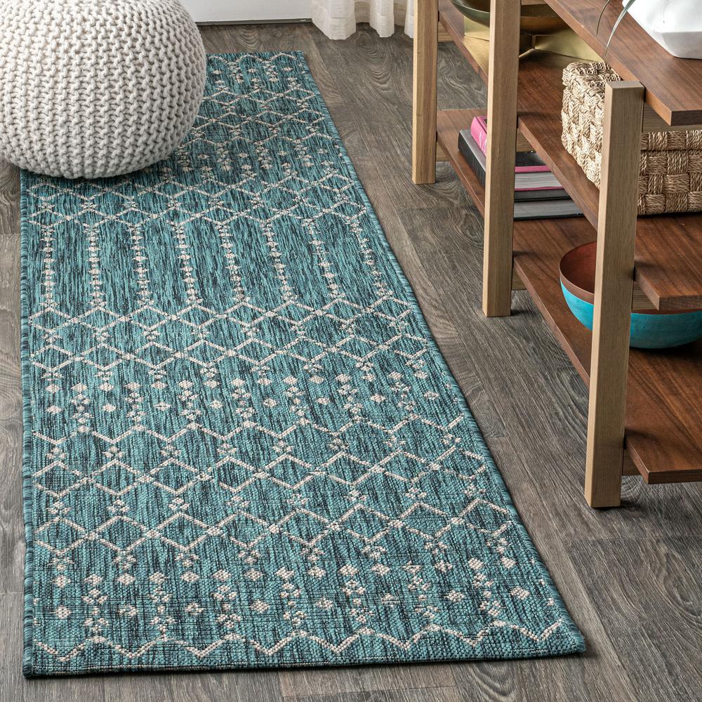 Ourika Moroccan Geometric Textured Weave Indoor/Outdoor Runner Rug. Picture 3