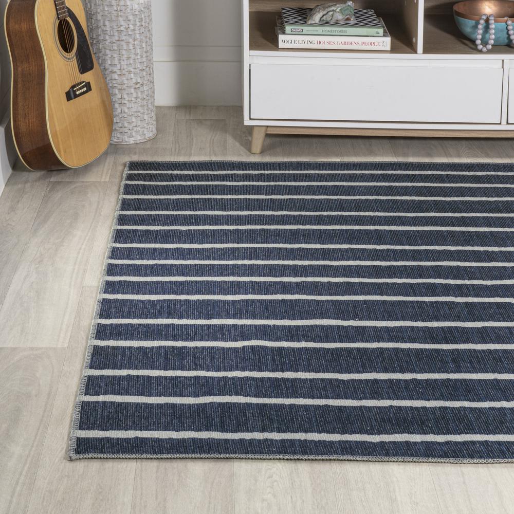 Rand Distressed Ticking Stripe Machine Washable Area Rug. Picture 4