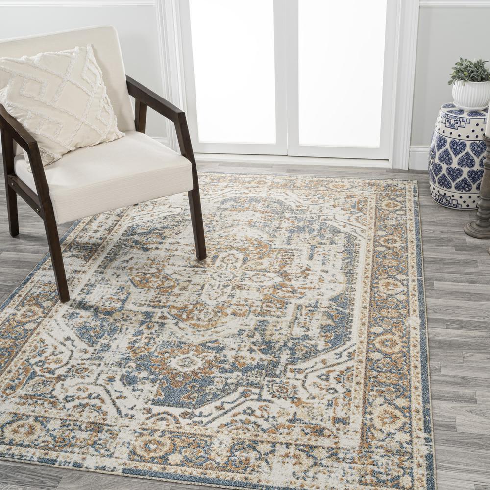 Edith Distressed Medallion Low-Pile Machine-Washable Area Rug. Picture 7