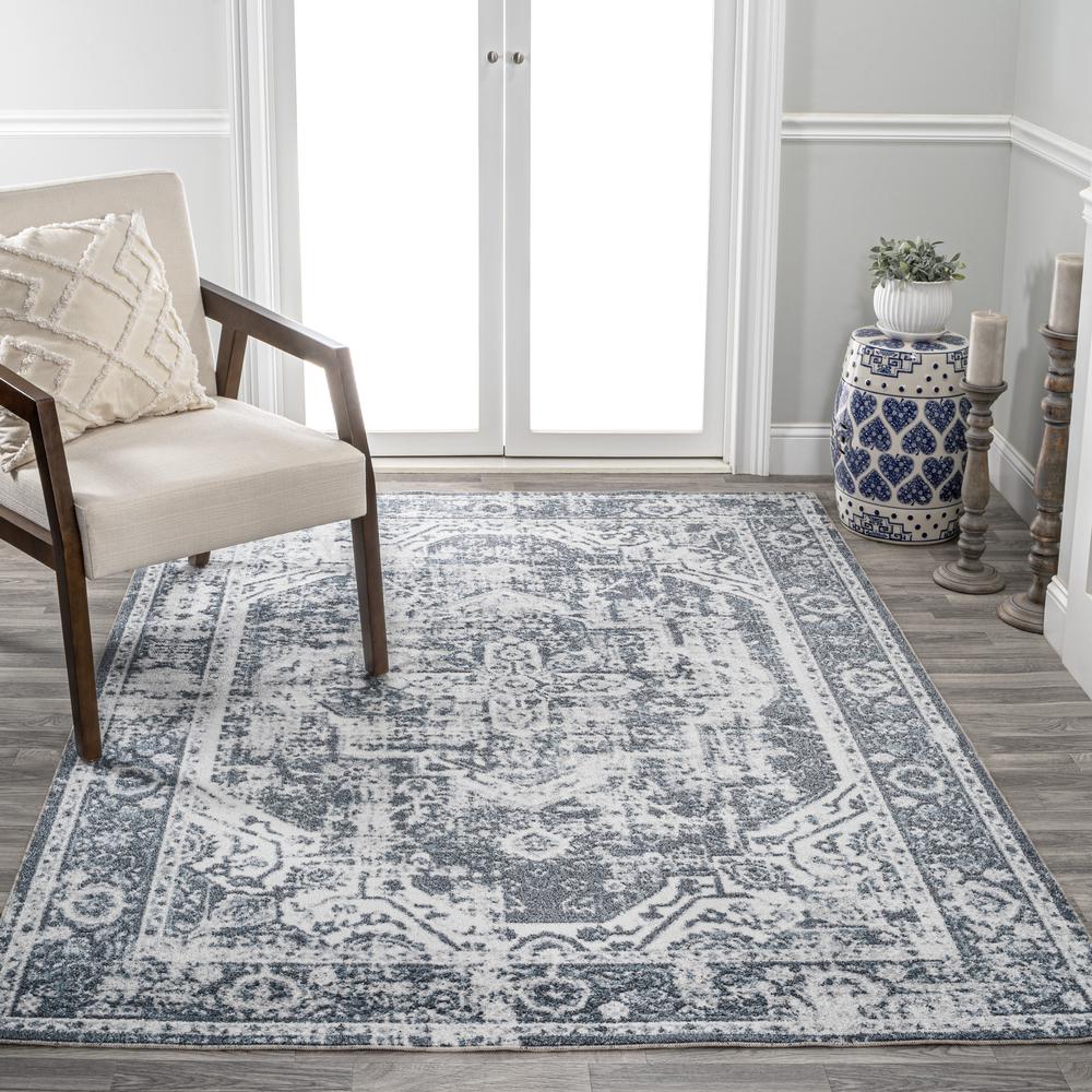 Edith Distressed Medallion Low-Pile Machine-Washable Area Rug. Picture 8