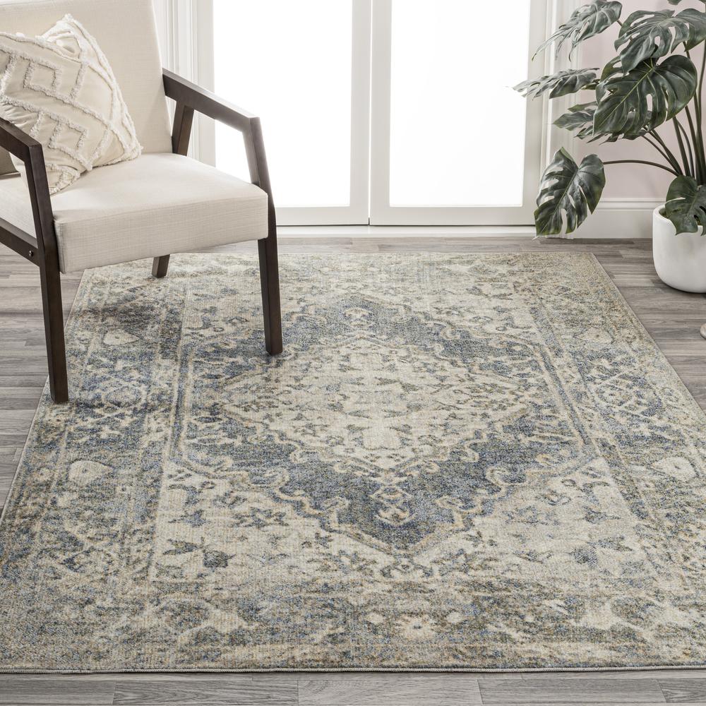 Pavel Distressed Medallion Low-Pile Machine-Washable Area Rug. Picture 8
