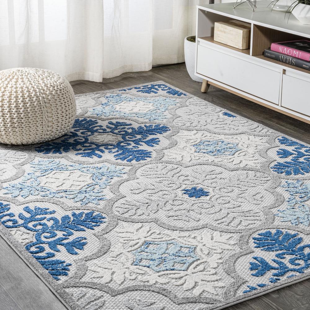 Cassis Ornate Ogee Trellis High-Low Indoor/Outdoor Area Rug. Picture 3