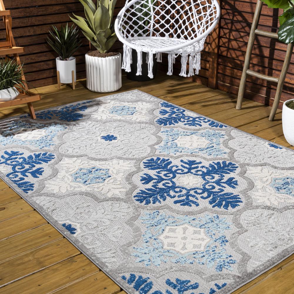 Cassis Ornate Ogee Trellis High-Low Indoor/Outdoor Area Rug. Picture 7