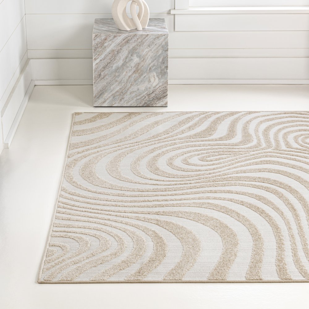 Maribo High-Low Abstract Groovy Striped Indoor/Outdoor Area Rug. Picture 7