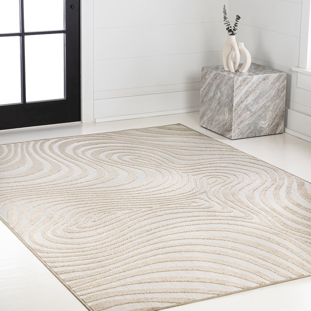 Maribo High-Low Abstract Groovy Striped Indoor/Outdoor Area Rug. Picture 8