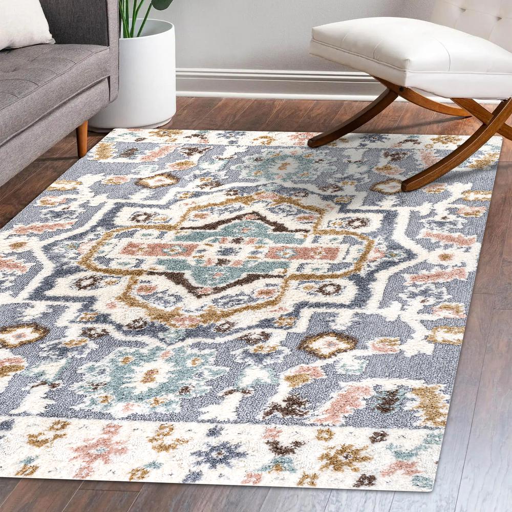 Aziza Persian Medallion High-Low Area Rug. Picture 11
